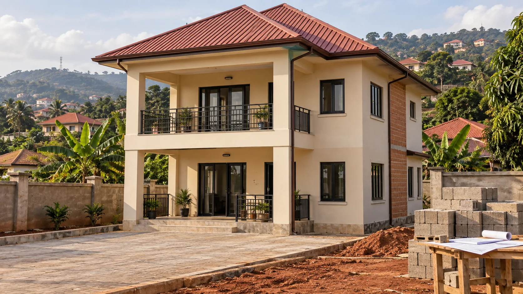 Projet de maison au Cameroun : toiture à débords et matériaux de construction